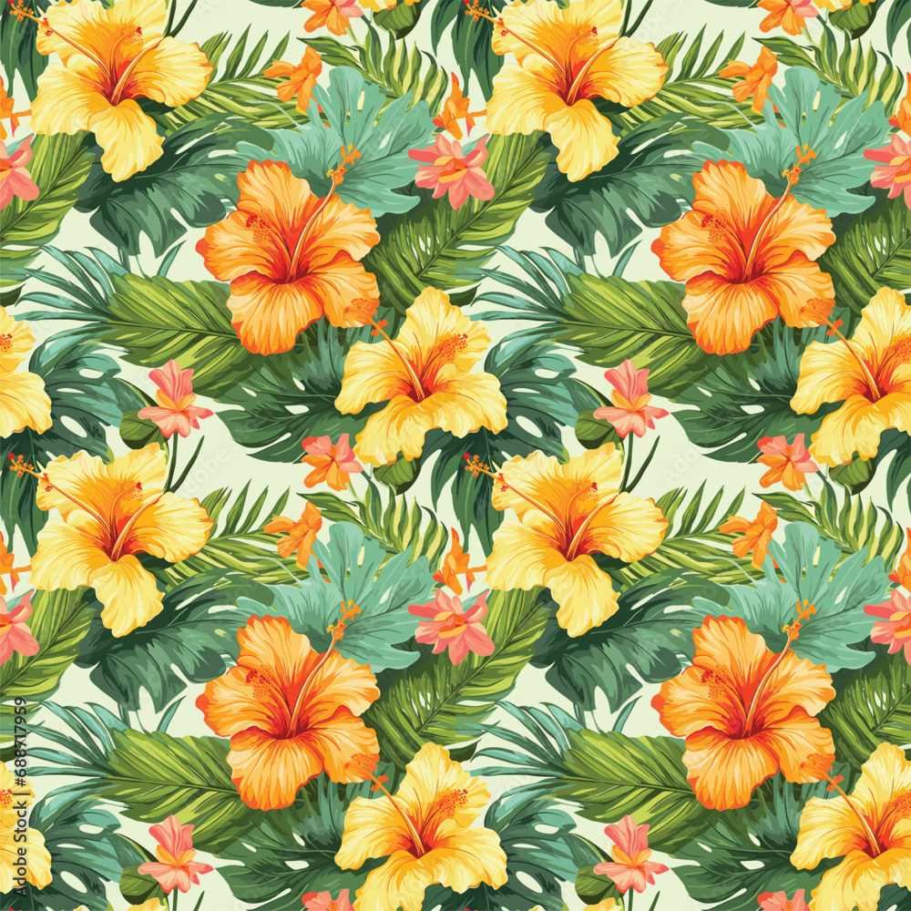 hibiscus pattern vector illustration flower background summer nature plant tropical seamless pattern design