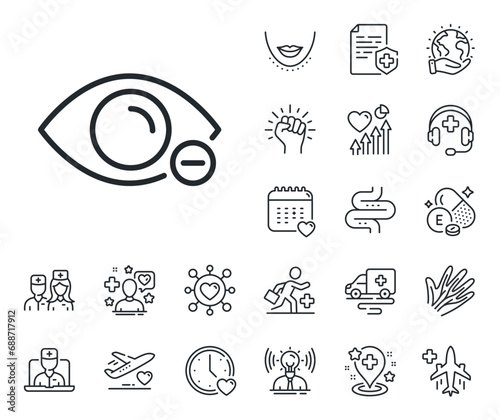 Eye diopter sign. Online doctor, patient and medicine outline icons. Myopia line icon. Optometry vision symbol. Myopia line sign. Veins, nerves and cosmetic procedure icon. Intestine. Vector