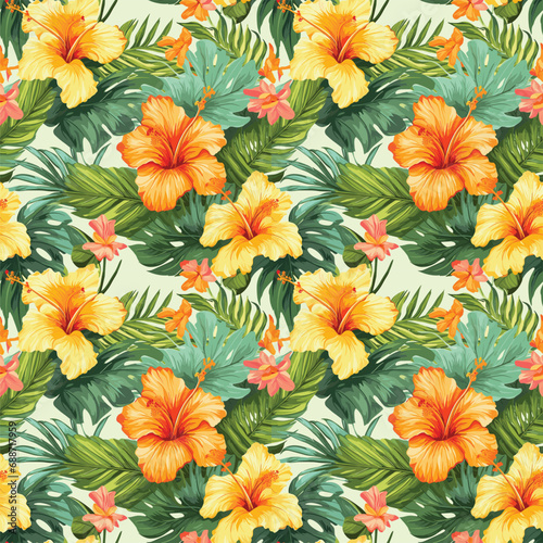 hibiscus pattern vector illustration flower background summer nature plant tropical seamless pattern design