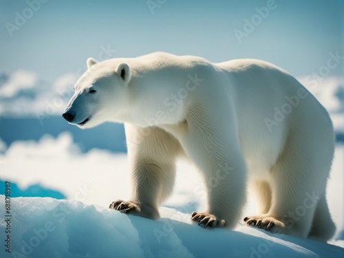 polar bear family standing on the glaciers  