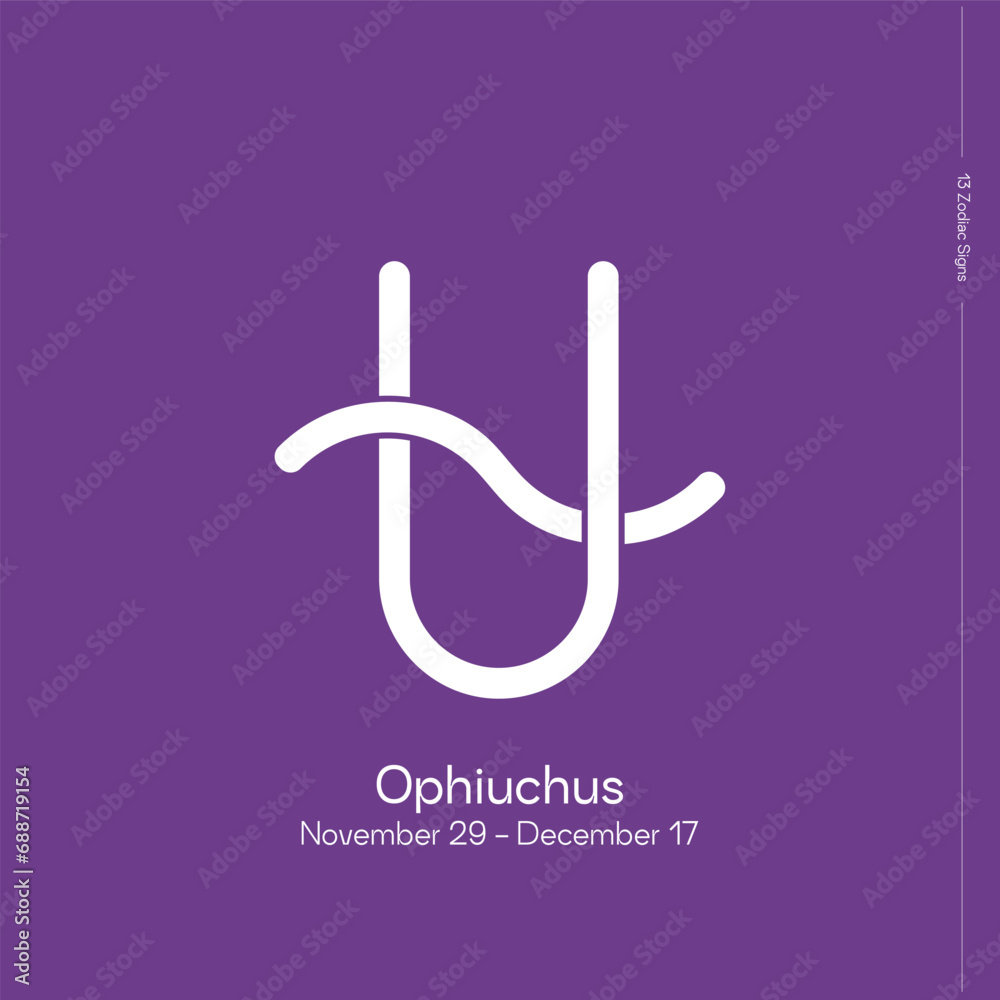 Fototapeta premium The 13 signs of the zodiac. New horoscope. Zodiac sign with binding on lilac background. Zodiacal signs in astrological system. Ophiuchus.