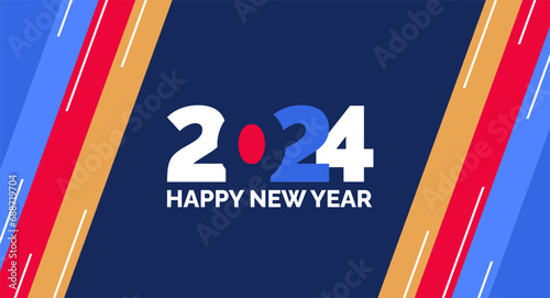 2024 Happy New Year colorful Text logo typography and background design template. greetings with 2024 numbers in the form of colored stained glass. Art design template 2024. Vector illustration.