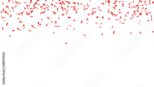 Red confetti with Merry Christmas falling shiny glitter. New Year, birthday, greeting card