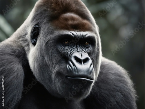 portrait of a big and wild male gorilla 