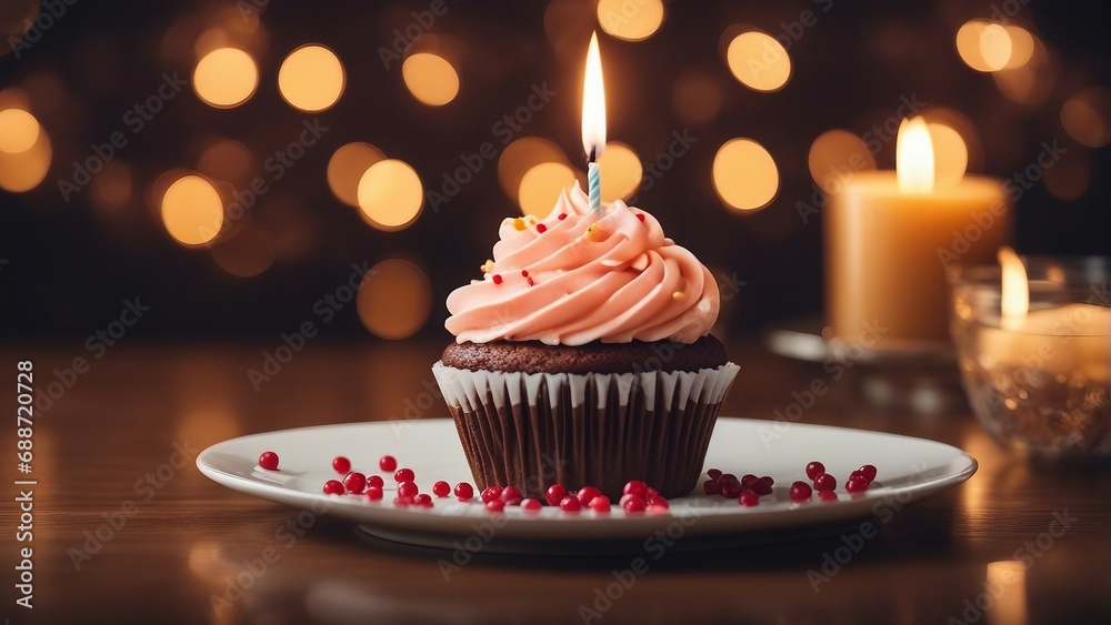 birthday cupcake with candle on it, with copy space
birthday cupcake with candle on it, with copy space