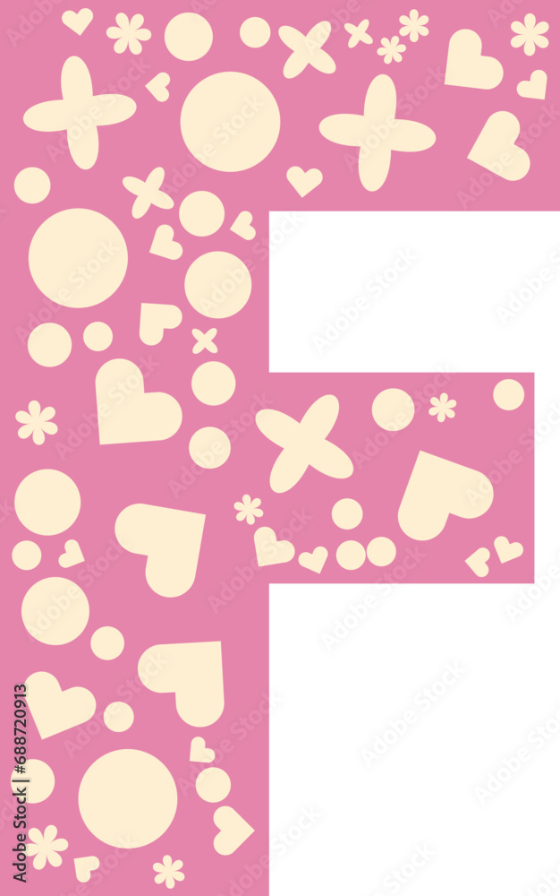 Alphabet heart bloom display, Valentine love pink letter F uppercase