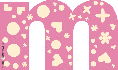 Alphabet heart bloom display, Valentine love pink letter m lowercase
