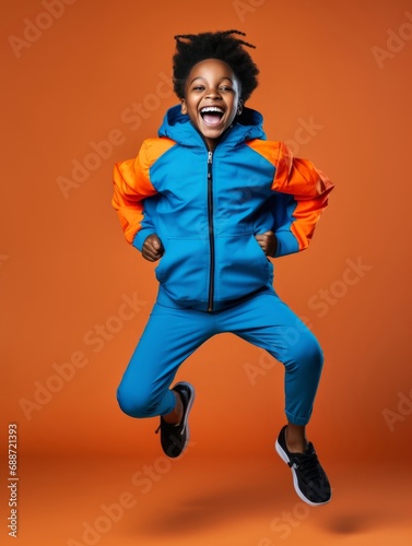 Young african kid dressed in sportswear clearly active and full of energy