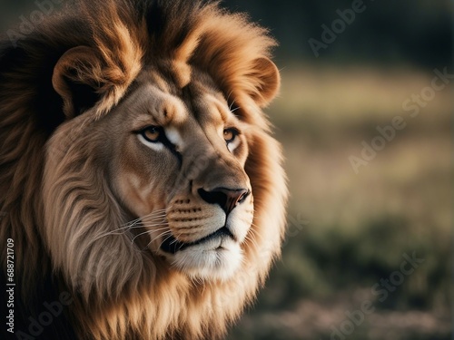 close up view of male lion portrait   © abu