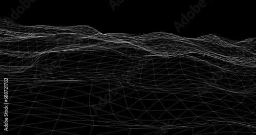 Wave of particles. Futuristic dots background with a dynamic wave. Big data. 3d rendering. Seamless loop. photo