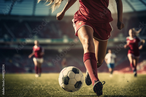 woman leg shooting football outdoor photo