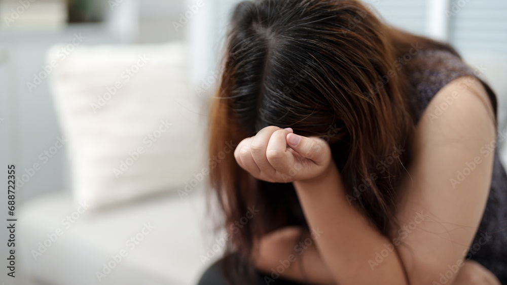 Fototapeta premium Depressed sadness overweight woman failure in weight loss..