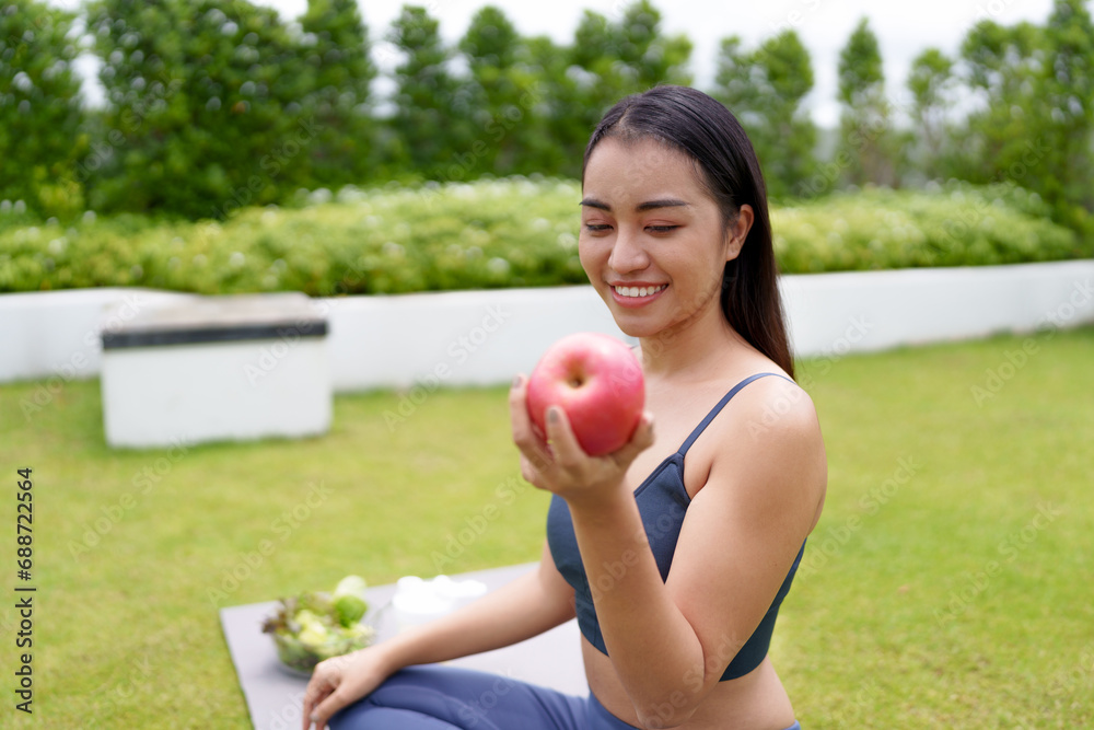 Young woman eating an apple for diet, healthy lifestyle . Young woman eating an apple for diet, healthy lifestyle .