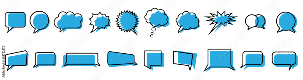 Speech bubble flat vector set. Think or talk clouds symbol collection. Speech bubble flat vector set. Think or talk clouds symbol collection.