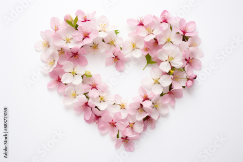 Heart made of blooming flowers on white background © Venka