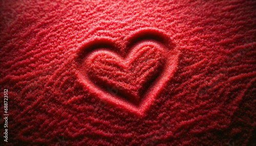 Valentine s Day concept with red background with a heart shape in the middle and explosion powder around