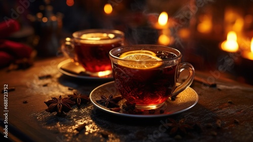 hot mulled wine against the background of the Christmas atmosphere