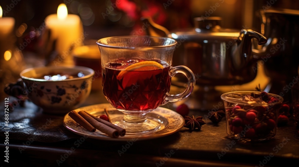 hot mulled wine against the background of the Christmas atmosphere hot mulled wine against the background of the Christmas atmosphere