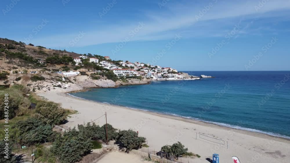 Mediterranean aerial view of small village on the Aegean Sea coast in Ikaria Mediterranean aerial view of small village on the Aegean Sea coast in Ikaria