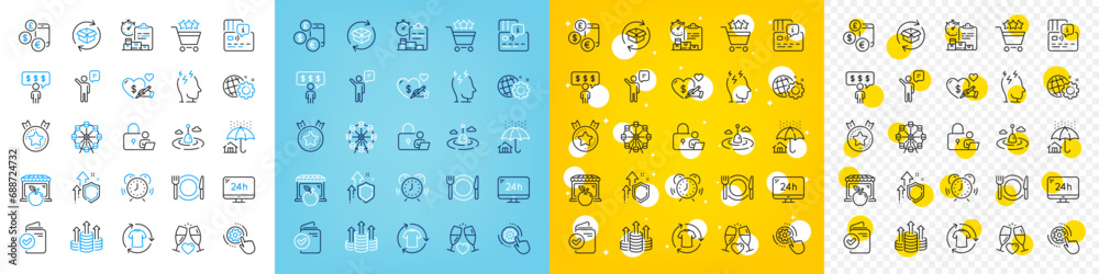 Vector icons set of Currency rate, Fishing float and Verification document line icons pack for web with Seo gear, 24h service, Time management outline icon. Lock, Employee benefits. Vector Vector icons set of Currency rate, Fishing float and Verification document line icons pack for web with Seo gear, 24h service, Time management outline icon. Lock, Employee benefits. Vector