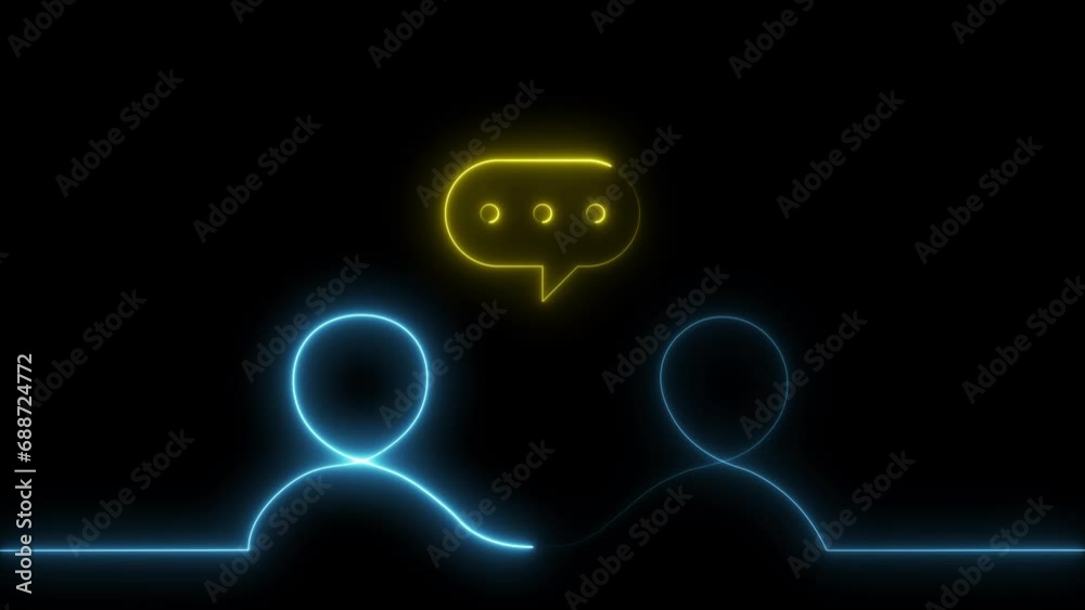 Chat concept glowing neon moving light animated background.