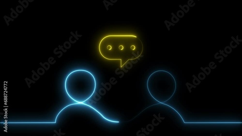 Chat concept glowing neon moving light animated background.