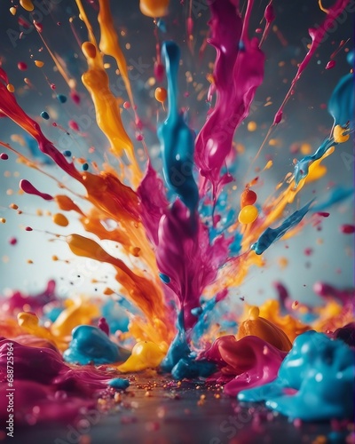 explosion of colored paints, close up view 