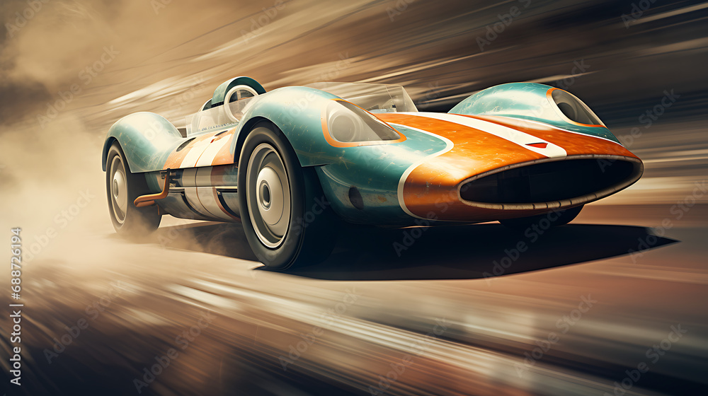 Racing car at high speed - obrazy, fototapety, plakaty 
