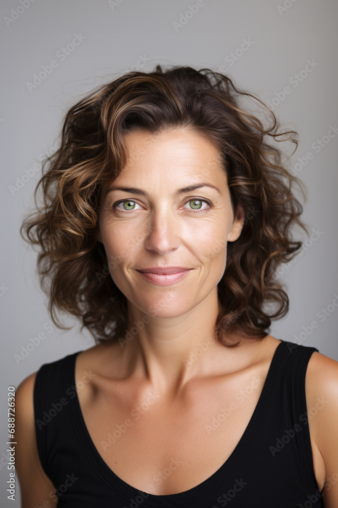 Beautiful green-eyed brunette woman in her 30s or 40s good-looking, pleasant. Professional studio shot. Beautiful green-eyed brunette woman in her 30s or 40s good-looking, pleasant. Professional studio shot.