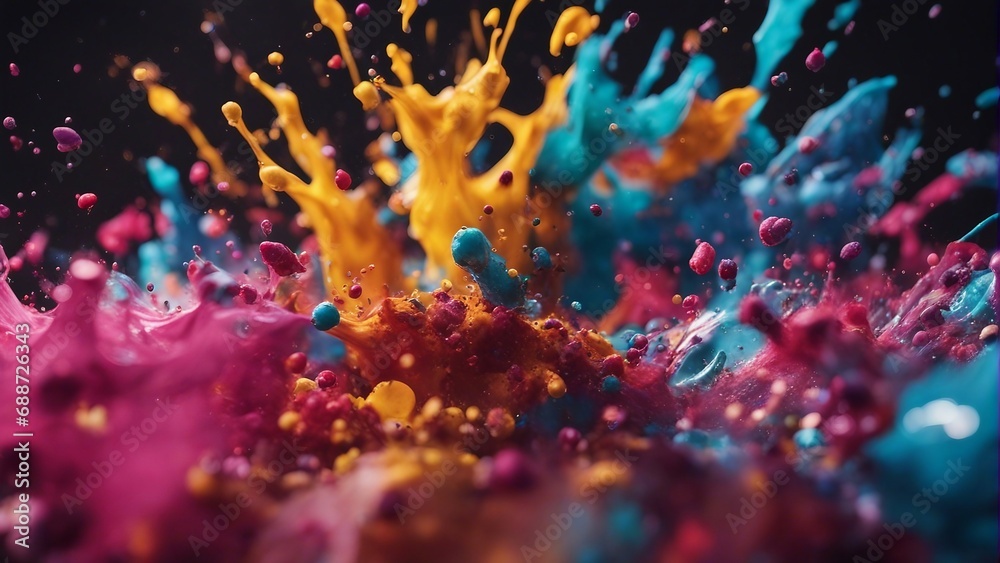 explosion of colored paints, close up view
