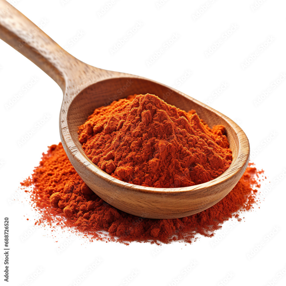 Spoon holding chili powder, isolated on white background Spoon holding chili powder, isolated on white background