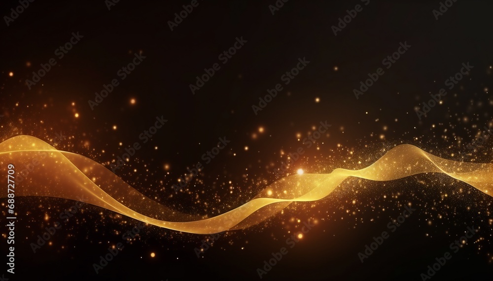 Abstract gold particles wave black background