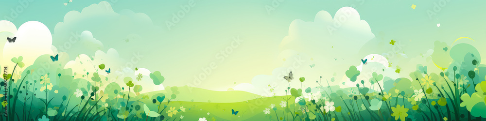 Sunny background of greenery and plants. Ecology and environment concept. Copy space. Spring landscape with green grass.