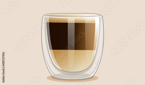 Realistic drawing of coffee in a modern double-wall glass. Vector illustration. Object isolated on a simple background. photo