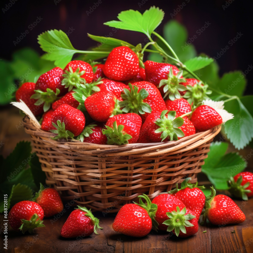 fresh strawberry in wooden basket. fresh strawberry in wooden basket.
