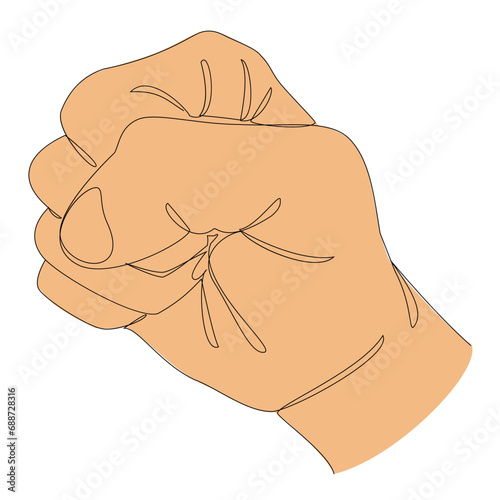 Silhouette of a human hand, clenched into a fist, in a modern one line style. Continuous line drawing, aesthetic outline for home decor, posters, wall art, stickers, logo. Vector illustration.