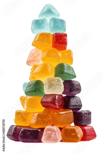 a collection of gumdrops stacked in vertical pile isolated on a transparent background, generative ai