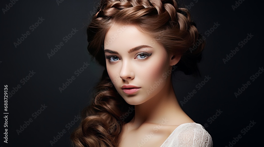 Create an innovative hairstyle for an attractive and youthful woman's head.