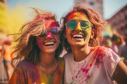 Happy Smiles: Friends Enjoying Vibrant Holi Festival Colors