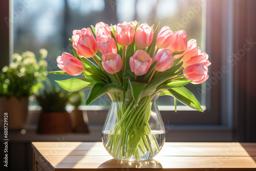 Wallpaper Mural Bouquet of pink tulips in a vase,ai generated Torontodigital.ca