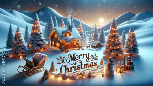 Merry Christmas background, Decorated with christmas tree and gift box, Winter christmas composition in 3d style decoration for Celebration.