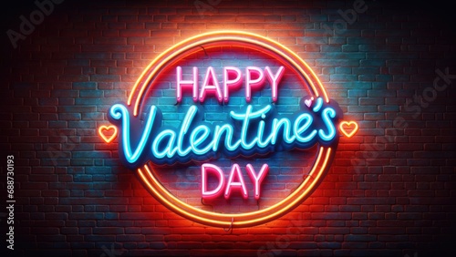 Wallpaper Mural Happy Valentine's Day background, A brick wall with neon sign Happy Valentine's Day on dark brick wall background. Torontodigital.ca