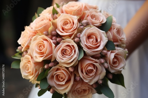 Beautiful fresh bouquet of flowers in the hands of the bride close-up