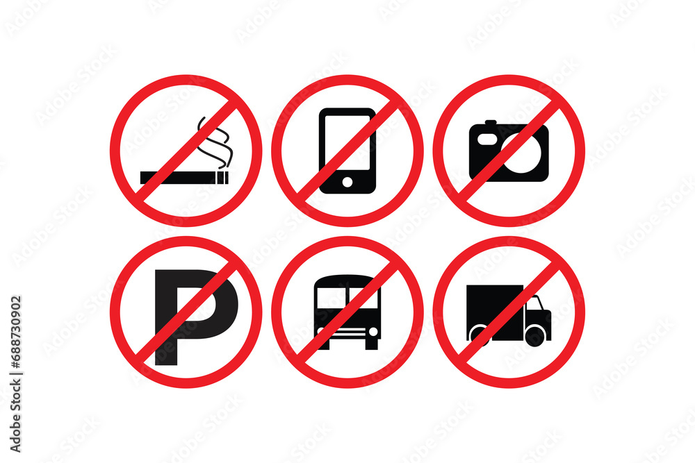 A set of signs prohibiting content that is prohibited on public facilities.