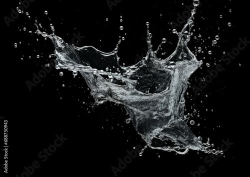 Water crown splash splashing on isolated black dark background.