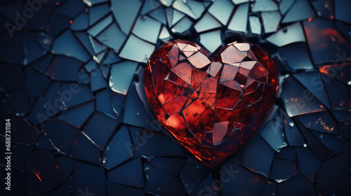 Broken heart. Abstract background of a heart broken into small pieces and ready to collapse. photo