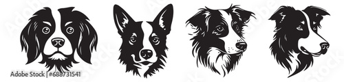Set of black and white vector portraits of dogs, vector illustration. photo