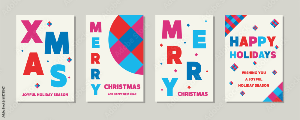 Set of abstract Christmas card with colourful elements. Vector illustration