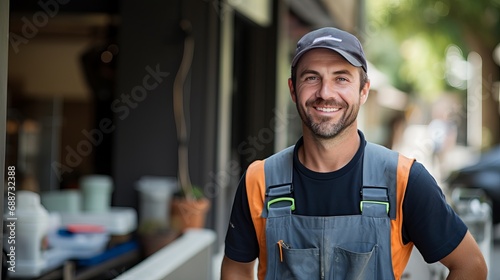 A male worker who is dressed for work