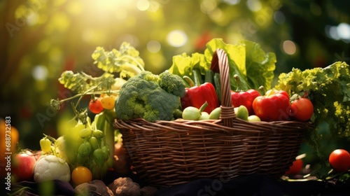 Fresh organic vegetables in a wicker basket